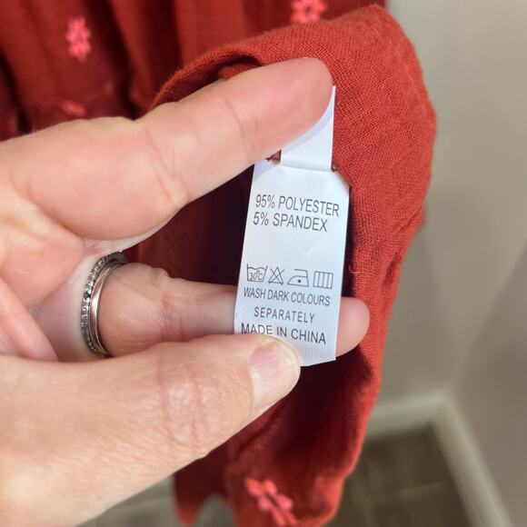 Boutique Boho Smocked Bodice Long Sleeve Maxi Dress in Rust Size Medium - Picture 7 of 9